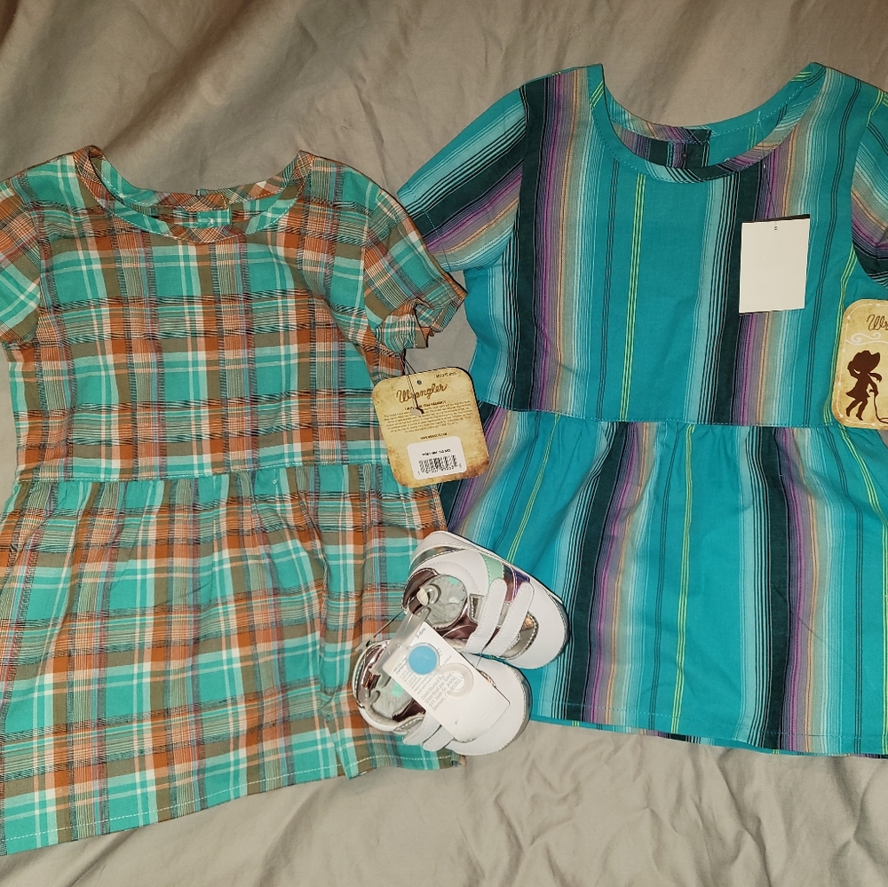 TWO Adorable Infant Girl's Dresses (0-3M) with ONE Pair Matching Shoes (3-6M)!!!